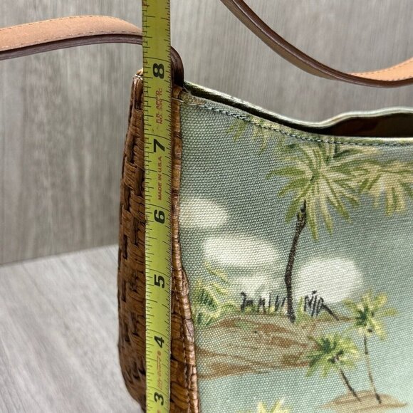 Fossil Womens Handbag Palm Beach Print Woven Rattan Purse Shoulder Bag Green - Picture 11 of 11